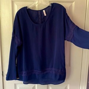 Navy blue blouse with lace - size L